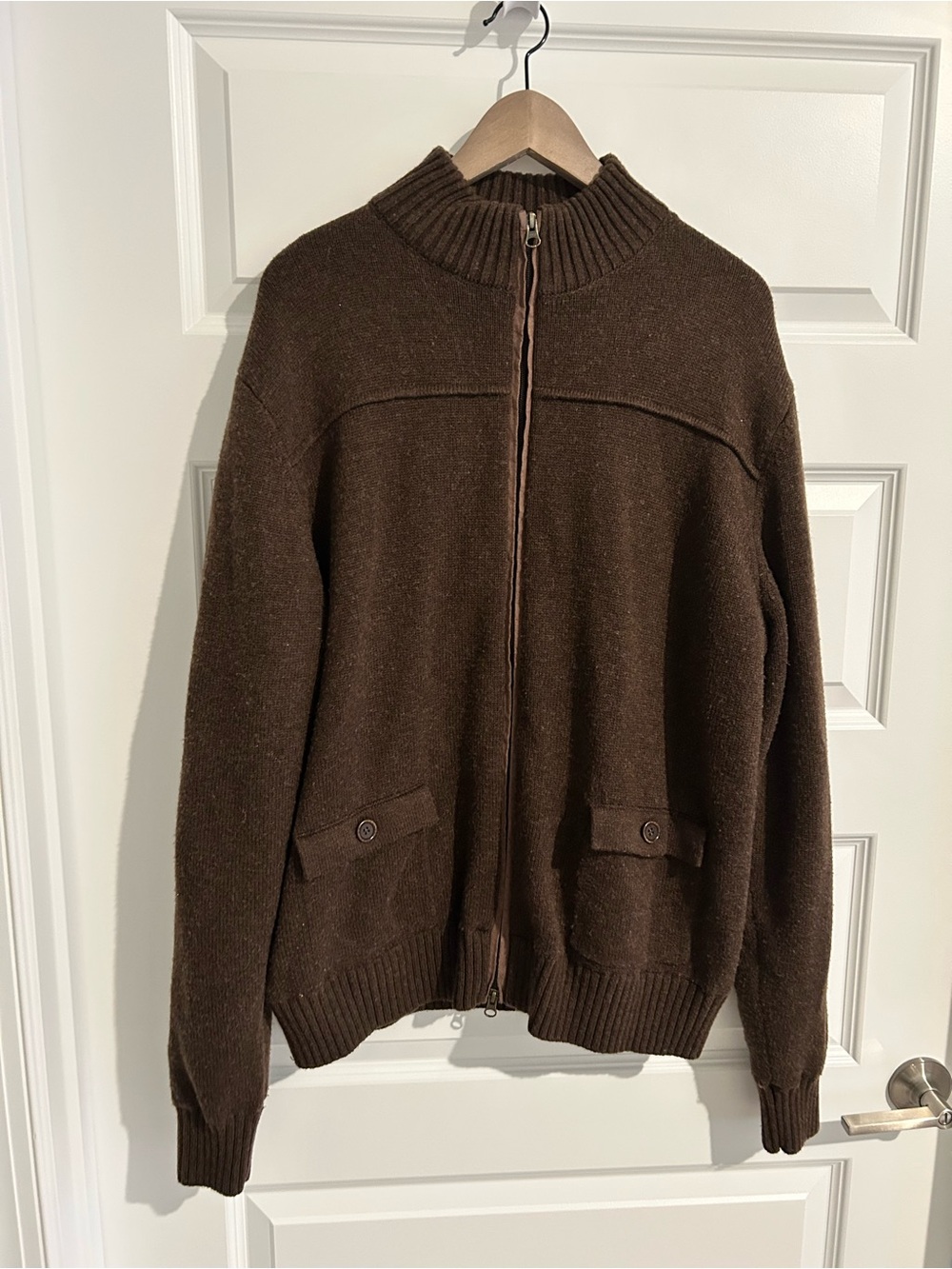 Beretta Full Zip Wool Blend Sweater Mock Neck Brown Size XL US